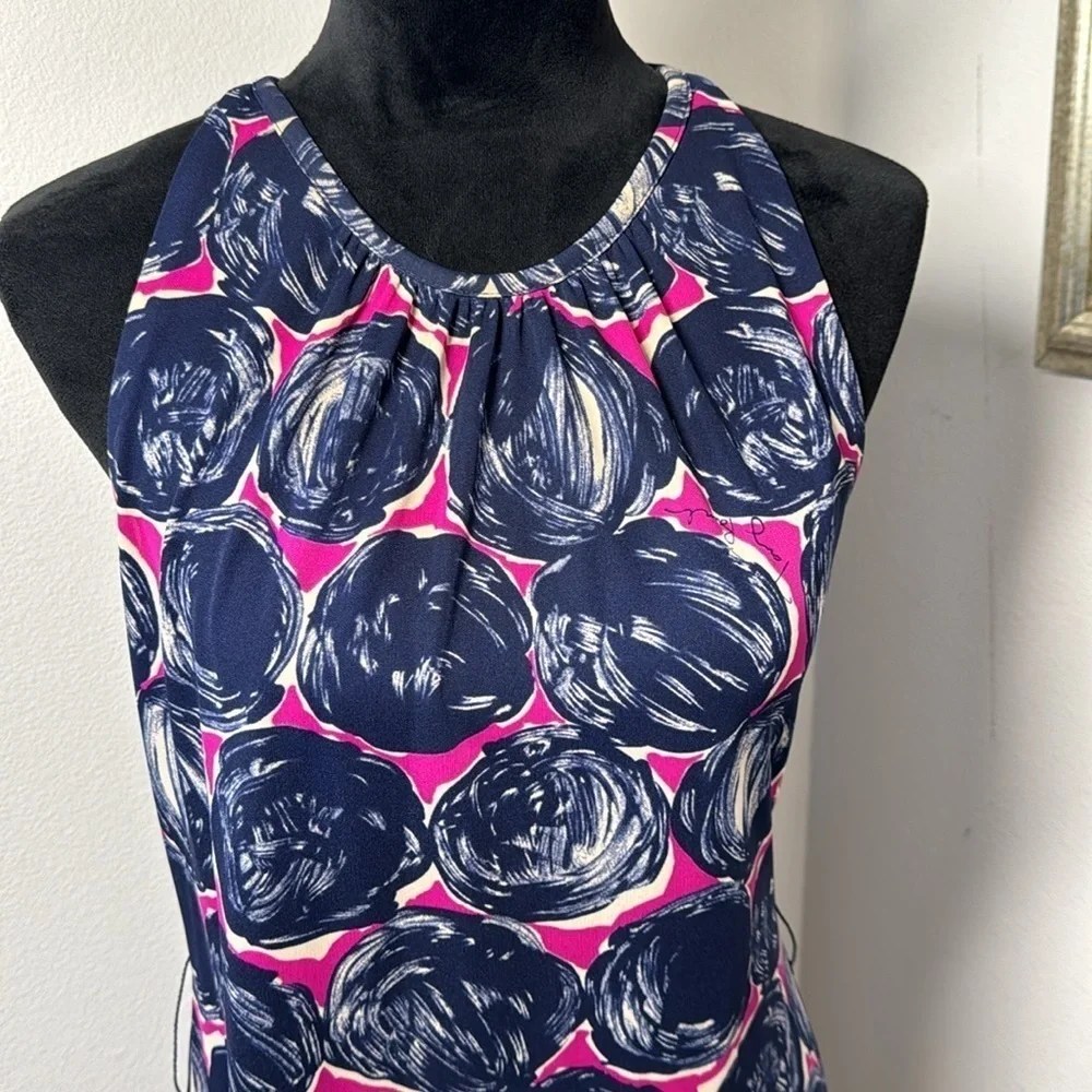 Tory Burch Flinnia blue magenta geo print sleeveless shift dress‎ Sz M